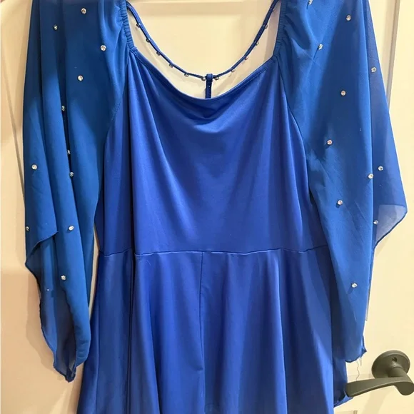 SHEIN Royal Blue Blouse with Sheer Sleeves - Picture 2 of 3